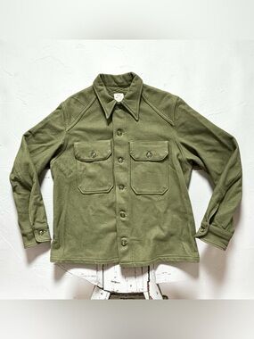Vtg 1950s Korean War US Army OG 108 Olive Green Wool Field Blanket Shirt Men M